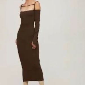 Jacquemus La Robe Sierra Brown Ribbed Midi Dress sz XS